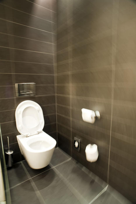 Interior of a modern water closet with spinning effecting concept of nausea and sickness