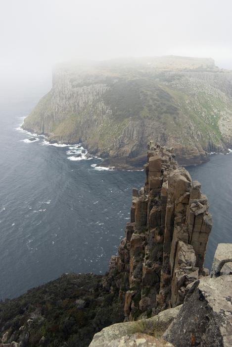 view from cape pillar across the water towards tasman island