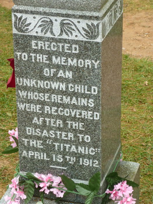 Memorial headstone to an unknown child who was a victim of the Titanic disaster