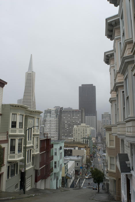 the city of san francisco on a wet day