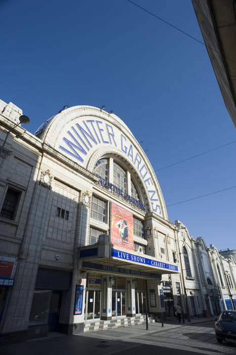 External facade and signage for the Blackpool Winter Gardens Theatre, home to the Opera House Theatre