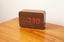 10633   Dark Brown Wooden Bedside Led Clock