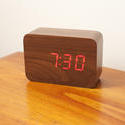 10633   Dark Brown Wooden Bedside Led Clock