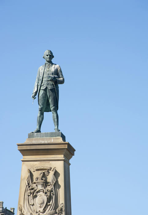 Captain Cook statue against the blue sky background