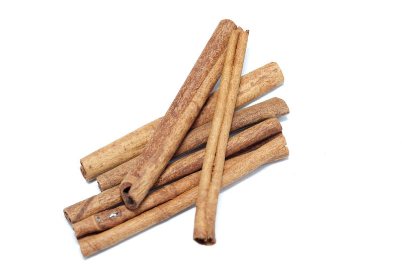 Dried stick cinnamon, an aromatic spice made from the dried bark of the tropical Cinnamomum zeylanicum tree