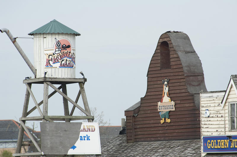 Some of the last few remaining timber structures at the derelict Frontierland theme park in Morecambe which originally opened in 1909 and was once the best pleasure park in the area
