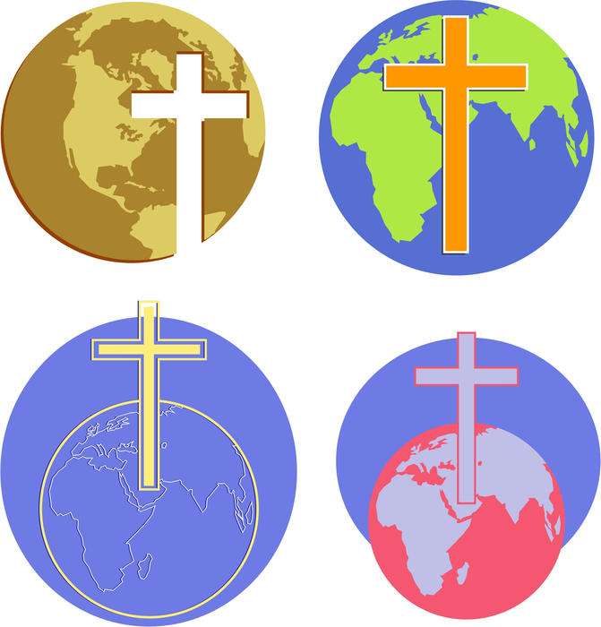<p>Christian cross and globe icon set.</p>

