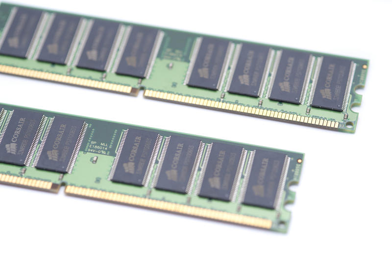Close up Two Random Access Memory Modules or DIMM Isolated on a White Background