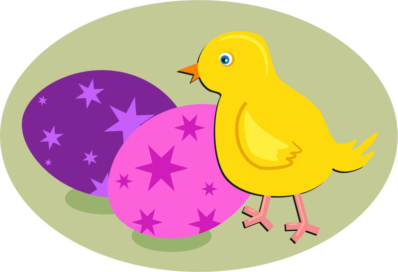 <p>Easter chick and eggs clip art illustration.</p>
