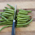 10612   Sliced Fresh Green String Beans on a Wooden Board