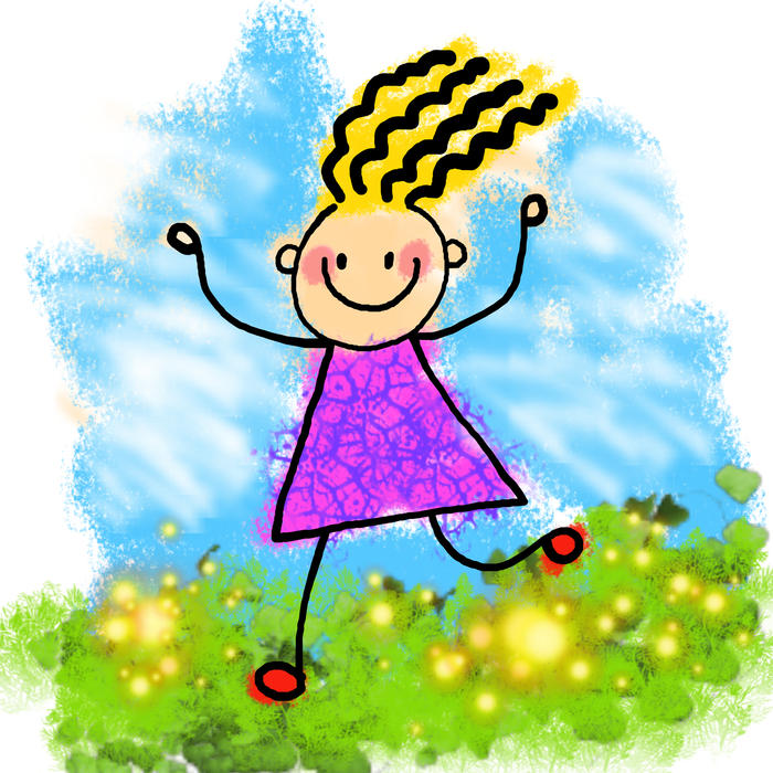 <p>Happy stick girl kid clip art illustration.</p>
