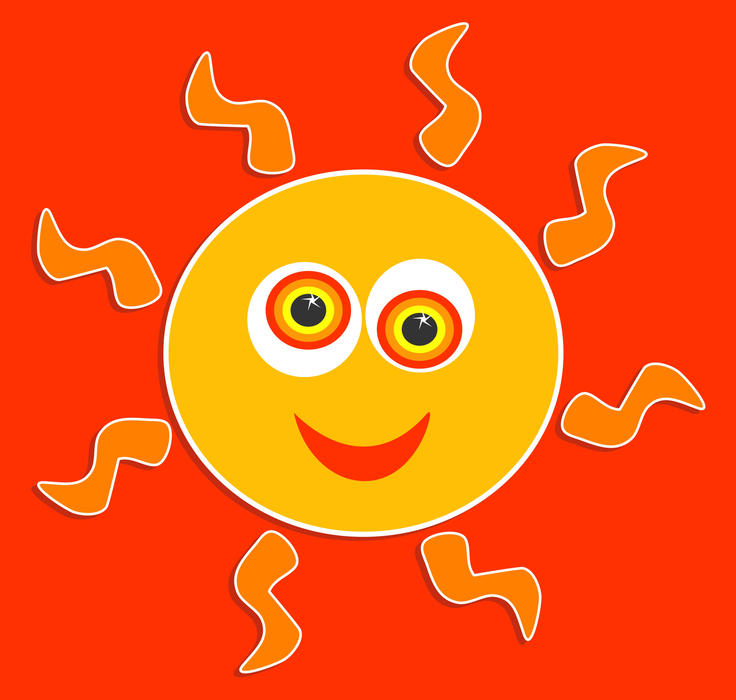 <p>Happy cartoon sun clip art illustration.</p>
