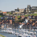 7853   Whitby upper harbour and abbey ruins