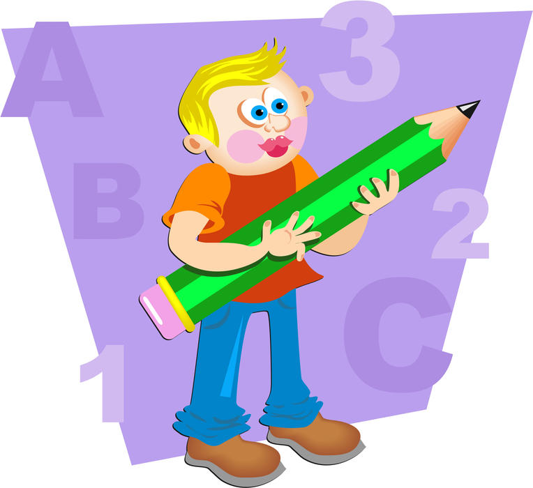 <p>Cartoon boy holding a pencil.</p>
