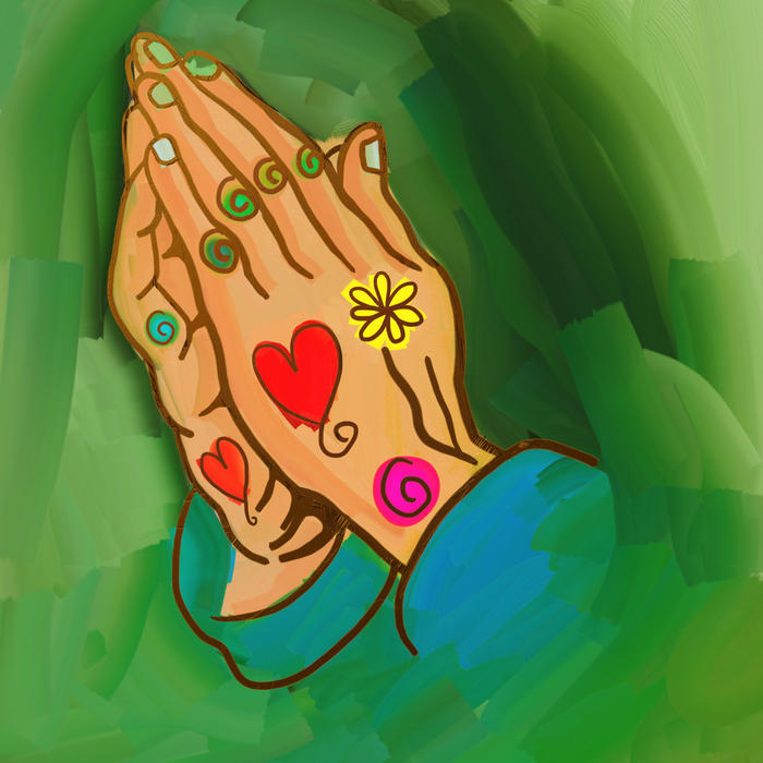 <p>Praying hands whimsical painting.</p>

