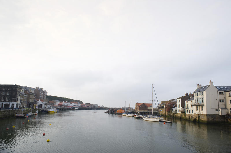 Lower harbour of Whitby with the river Esk