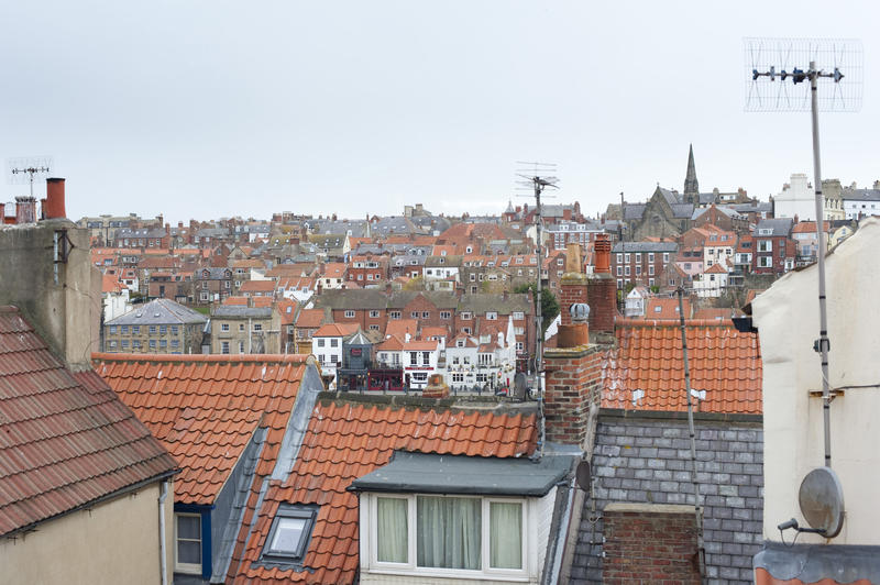 View over the rooftops of the historical town of Whitby in North Yorkshire