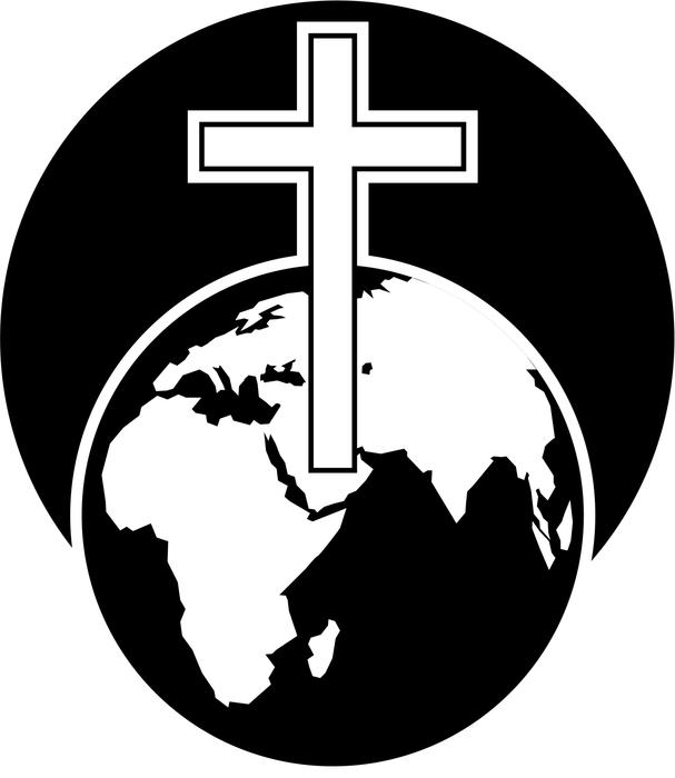 <p>Christian cross and world globe clip art illustration.</p>
