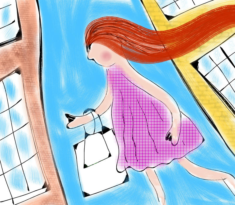 <p>Shopping girl doodle painting.</p>
