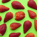 8522   Background of halved strawberries on green