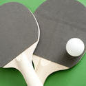 11005   Close up Table Tennis Rackets with One White Ball
