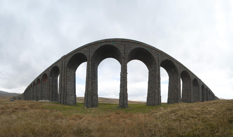 Ribblehall railway viaduct - fisheye view, exagerating the shape of the viaduct