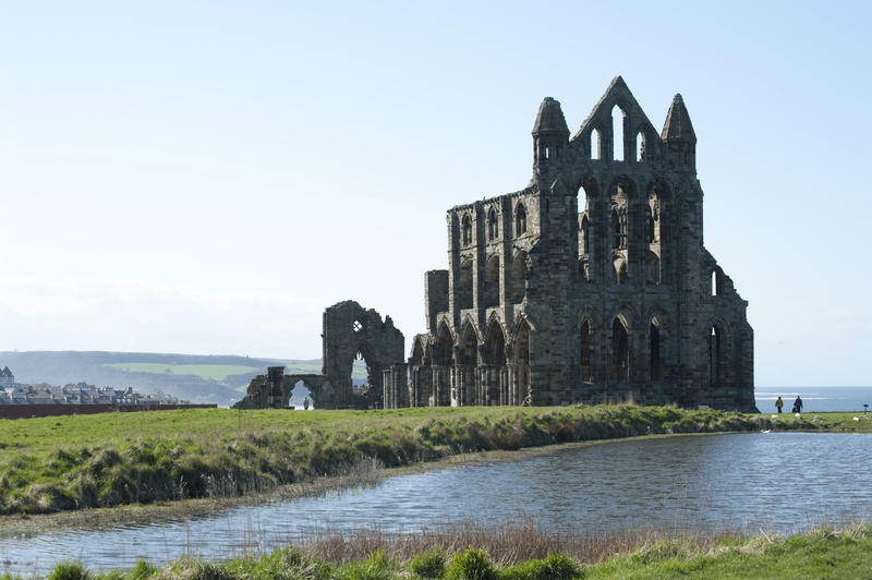Ruins of Whitby Abbey, a medieval Benedictine monastery that was destroyed during the reign of King Henry VIII during the Dissolution of the Monasteries