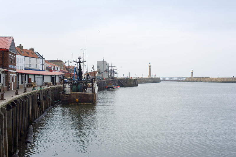 Fishing wharf and boat at Whitby harbour