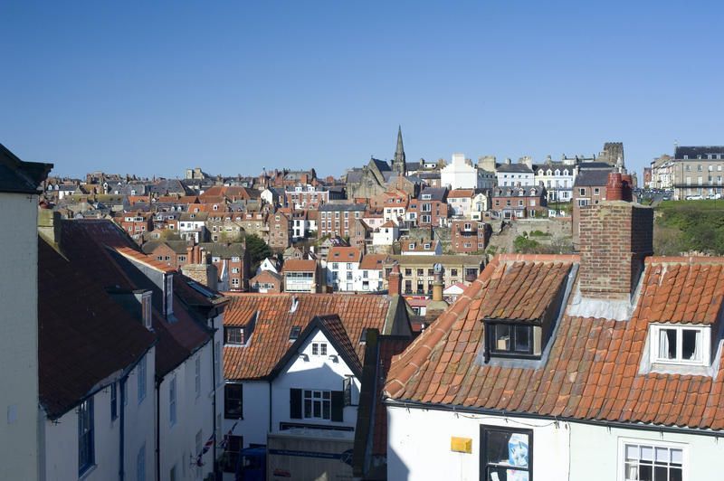Rooftops of Whitby in Yorkshire from Tate hill on the East cliff or headland
