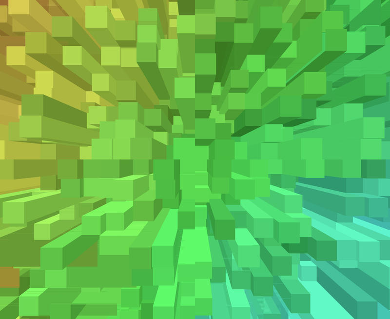 Rectangular abstract background pattern of extruded green cubes in three dimensions