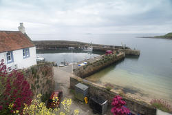 12894   Wide angle view of harbor in Crail