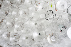 17155   Upturned assorted clean glassware on white surface