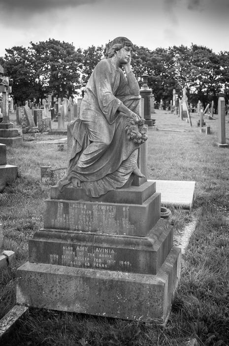 <p>A black and white photo of gravestone in a graveyard. Photographed in Layton Cemetery, Blackpool. UK.&nbsp;Find more photos like this on my website.</p>
Black and white gravestone in a graveyard