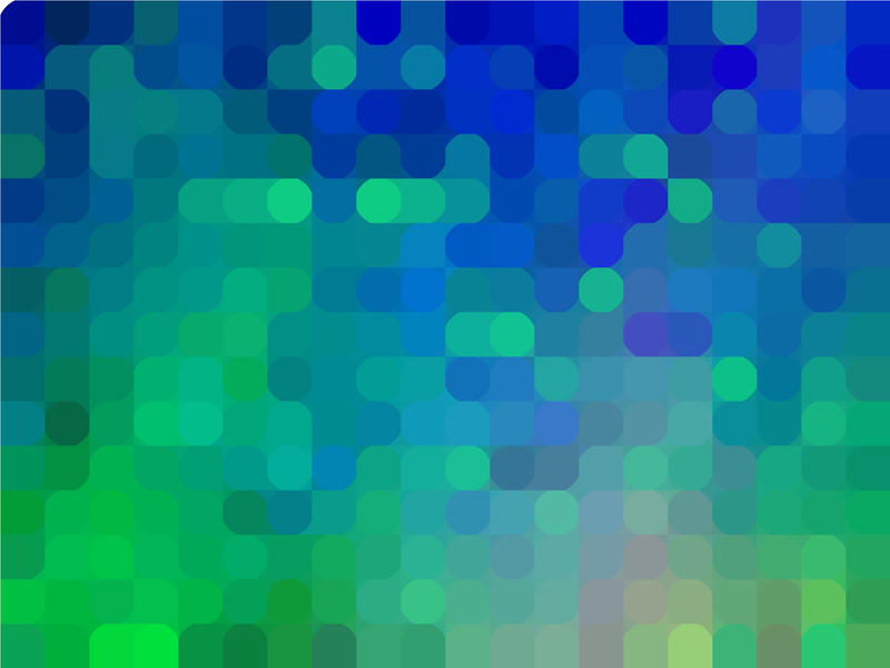 Abstract Full Frame Blue and Green Background with Round Edged Pixelated Shapes in Varying Shades