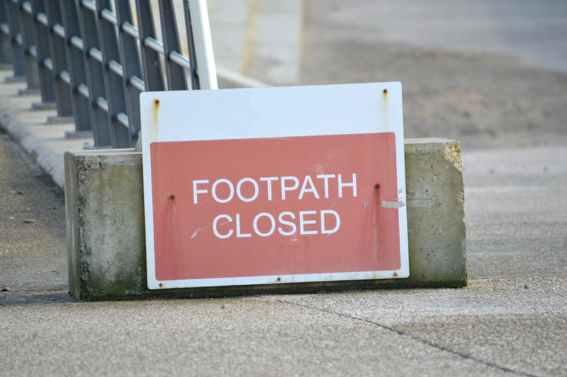 <p>Sign - Footpath closed</p>

<p>More photos like this on my website at -&nbsp;https://www.dreamstime.com/dawnyh_info</p>
Sign - Footpath closed