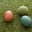 13490   Three traditional dyed Ester Eggs on green grass