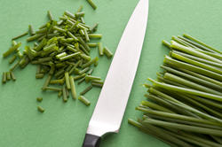 17236   Close up of sharp knife and chopped chives