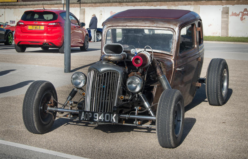<p>Retro Hot Rod car at a car show in Cleveleys near Blackpool in Lancashire..- Editorial Use Only</p>
Hot Rod car at a car show